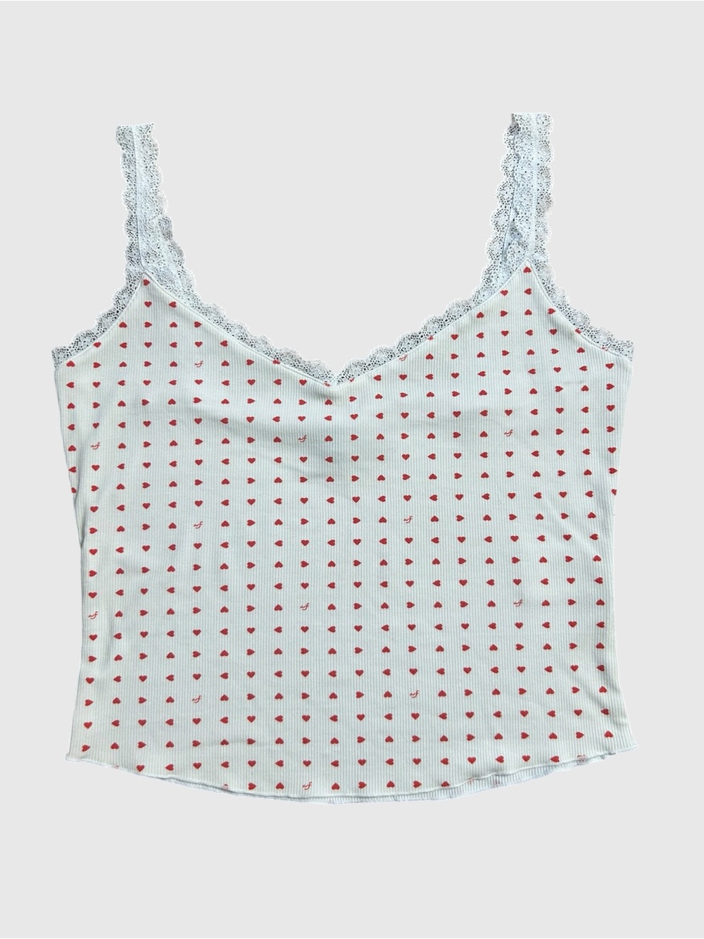White Fox Heart-Print Lace Cami Tank Top